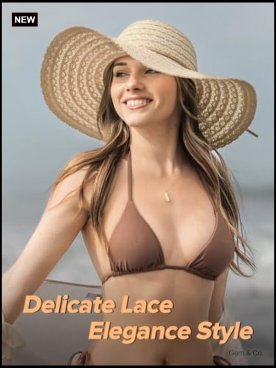 Floppy Wide Brim Sun Hat with Lace, Packable & Foldable for Travel Beach main image 7